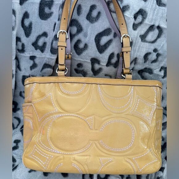 Coach Yellow Patent Leather Signature C Embossed Double Handle Tote - Picture 1 of 8